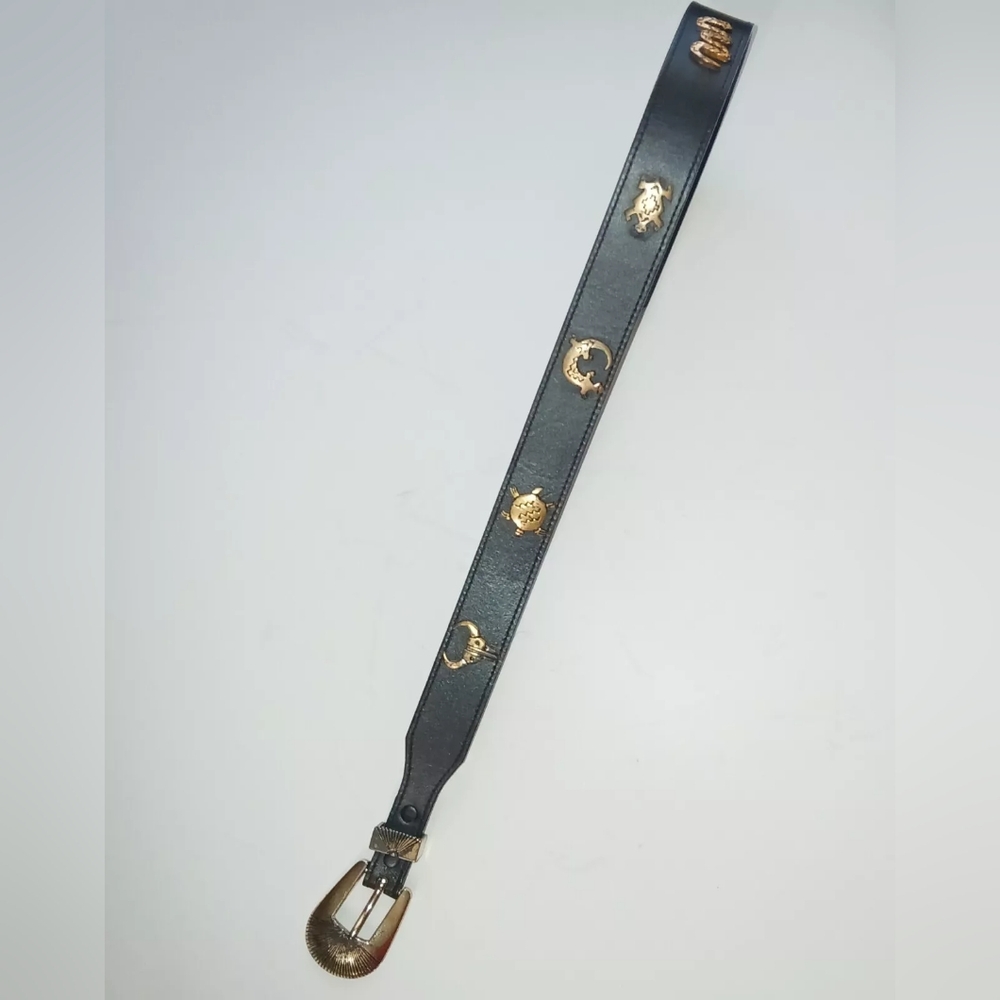 VTG Silver Creek Belt Sz 28 Black Leather Southwestern Metal Animals - Picture 9 of 12